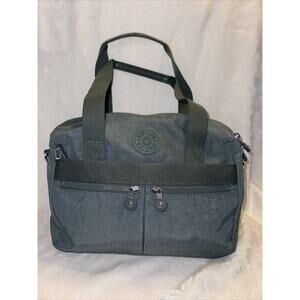 Kipling Shoulder Bag Tote Crossbody Green Nylon w/ Monkey Keychain ELIN HB7697